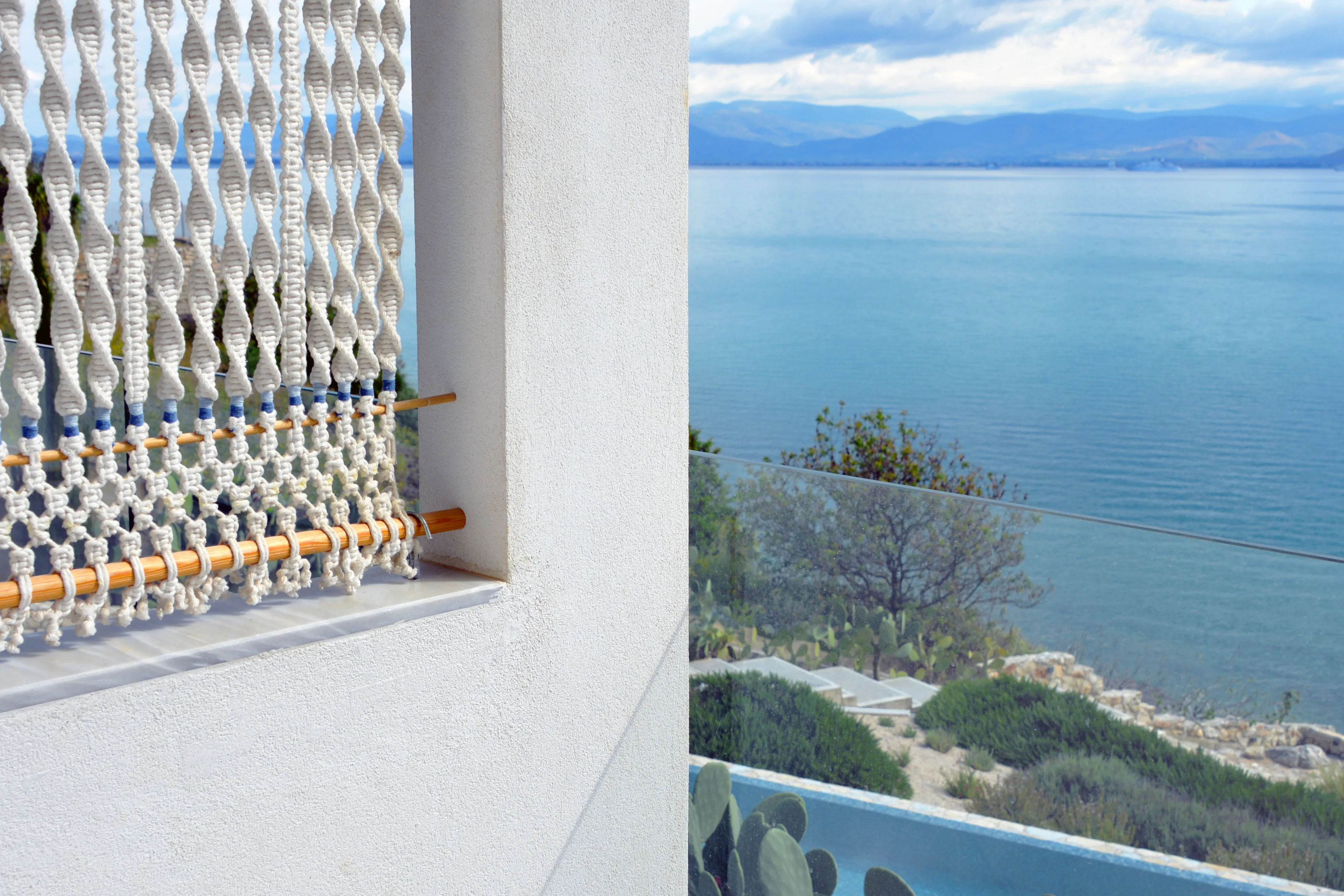 Macramé detail in front of the sea view